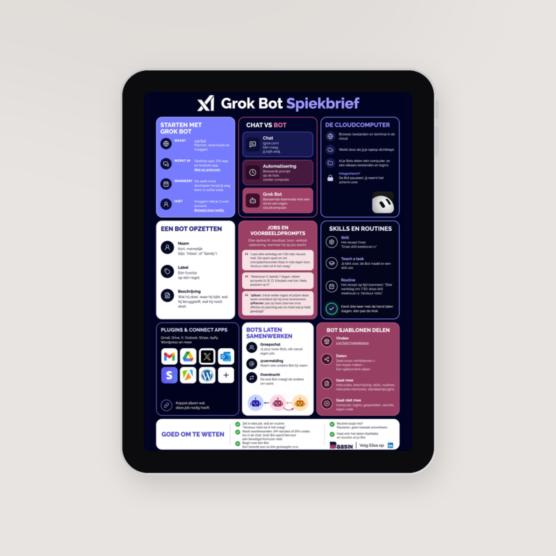 Grok Bot Spiekbrief op een tablet